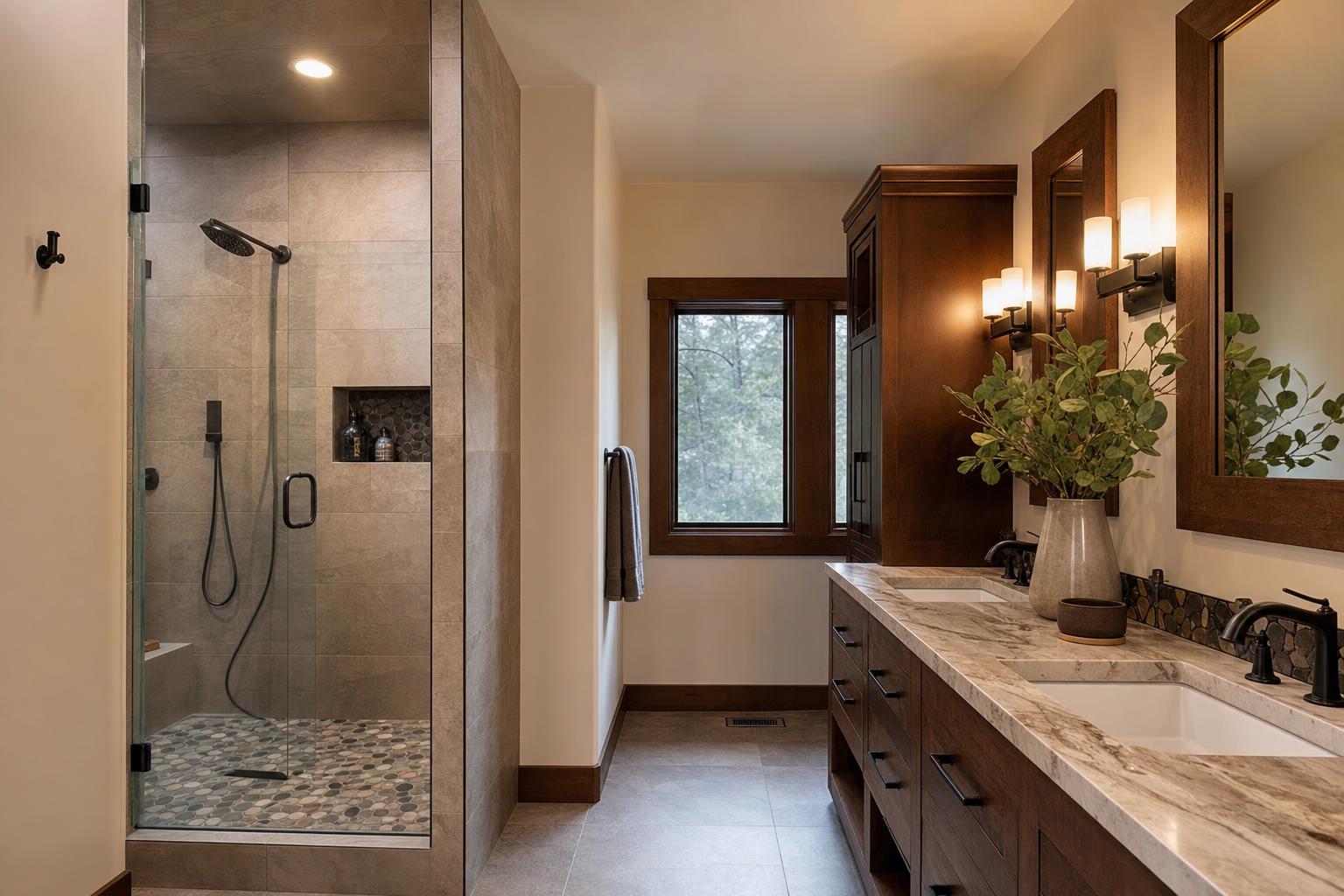 Walk-in tile shower bathroom remodel by Vandenberg Construction in Northern Idaho