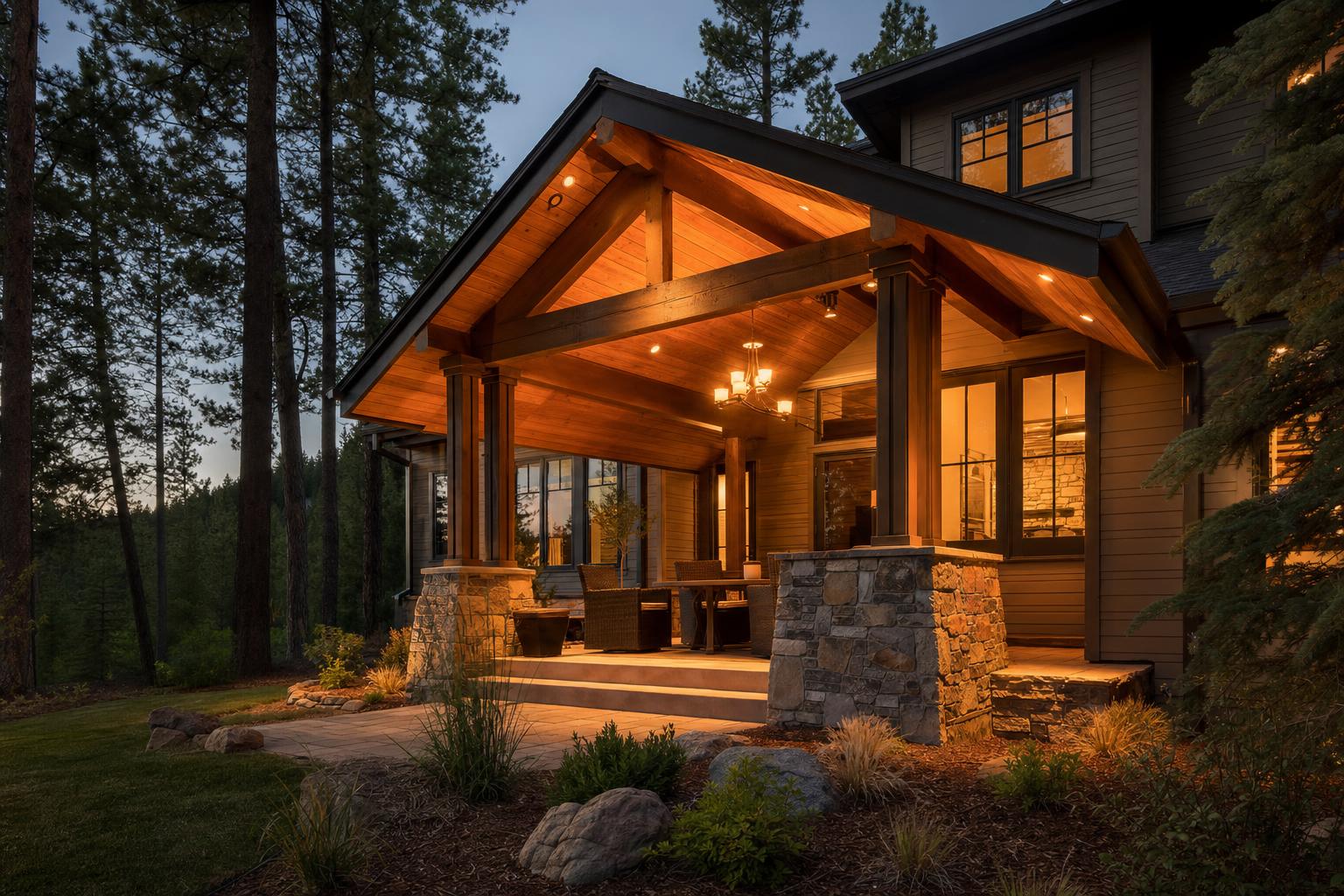 Covered porch and exterior services by Vandenberg Construction on an Idaho craftsman home